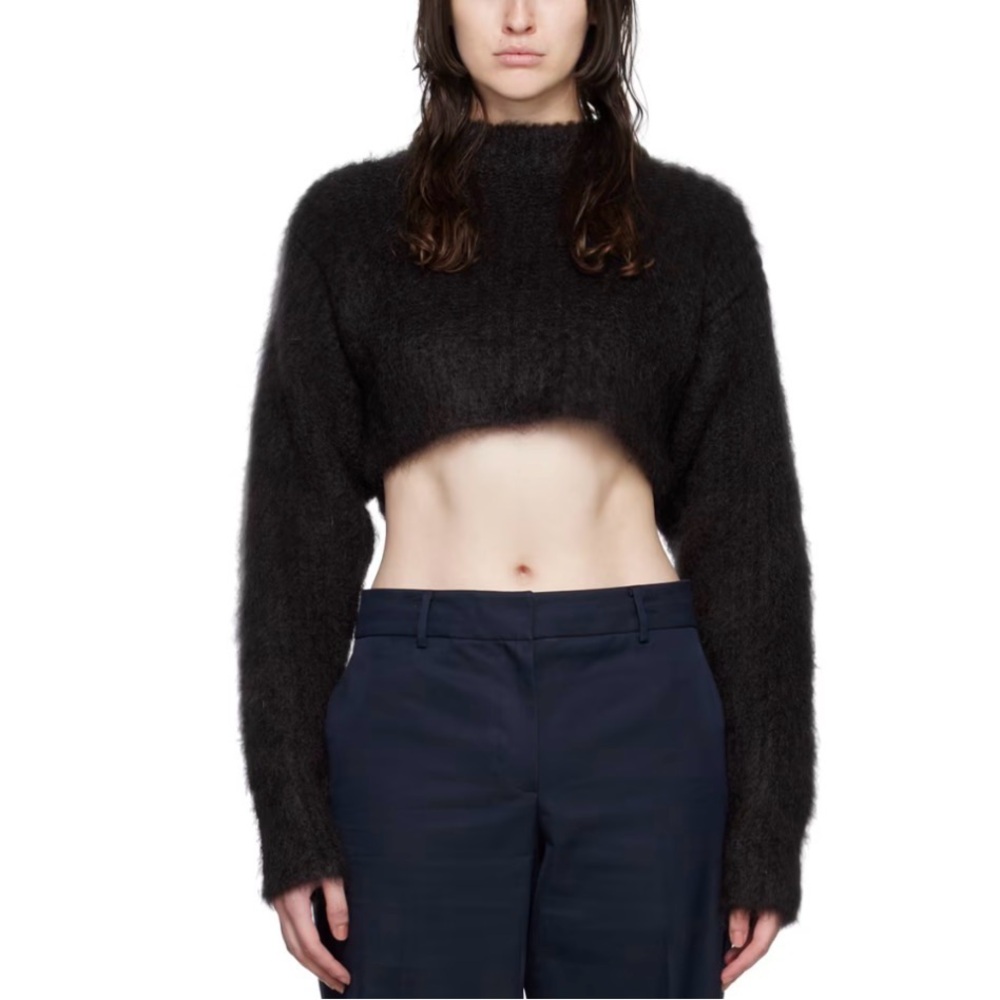 SYSTEM fuzzy Brown Cropped Sweater